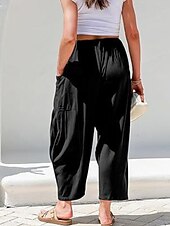 economico gamba larga e vita alta-Per donna Gamba larga Chinos Streetwear Casual Lunghezza intera Vita media Semplice Coulisse Tasca Confortevole Micro-elastico All&#039;aperto Vacanza Streetwear Rosso scuro azzurro cielo Nero Bianco