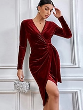 preiswerte abendkleider-Damen Minikleid Samtkleid Partykleid Cocktailkleid Bodycon Elegant Modern Party Abendgesellschaft Date Normale Passform Schlank Einfach Langarm Rundhalsausschnitt Wein Grün Dunkelblau Herbst Winter