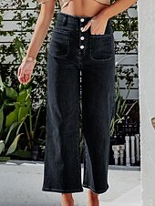 economico Pantaloni a gamba dritta-Per donna Jeans Chinos Dritto Streetwear Casual Lunghezza intera Vita media Semplice Tasca Elastico in vita Confortevole Micro-elastico All&#039;aperto Vacanza Quotidiano Nero Blu Blu chiaro Autunno