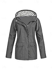 abordables chaqueta con capucha-Mujer Chaqueta con capucha Cómodo Transpirable Bolsillo Botones Casual Plano Vacaciones Calle Casual Ropa Cotidiana Botonadura Simple Regular Con Capucha Ajuste regular Manga Larga Ropa de calle
