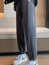 お買い得  ストレートレッグパンツ-女性用 ジョガー チノパン 旅行度假风 ヴィンテージ ストリートファッション 全長 ミディアムウエスト 平織り ドローストリング ポケット ソフト 伸縮性あり 日常 アウトドア バケーション ダークグレー 暗灰色 ブラック 夏 春 秋 冬 レギュラー