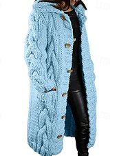 economico Giubbotti di maglione-Per donna Felpa Cardigan Elegante Moda Streetwear Colore Puro A Coste Colletto a Camicia Con Cappuccio Tasca Lavorato a maglia Manica Lunga Top Regolari Top lunghi Maglia All&#039;aperto Quotidiano Weekend