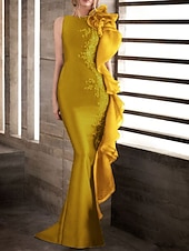 cheap Mermaid Evening Dresses-Mermaid / Trumpet Sweep / Brush Train Prom Dresses Evening Gown Ball Gown Formal Dress Elegant Beautiful Back Sleeveless Jewel Neck Engagement Formal Evening Fall Wedding Guest Stretch Satin with