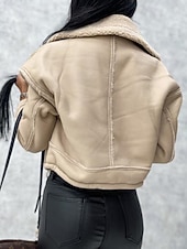 Χαμηλού Κόστους Μπουφάν από συνθετικό δέρμ-Γυναικεία Jeci Piele Διατηρείτε Ζεστό Άνετο Τσέπη Κουμπιά Καθημερινό Σκέτο Διακοπές Causal Καθημερινά Ρούχα Εξόδου Κοντό Απορρίπτω Κανονικό Μακρυμάνικο Εξωτερικά ενδύματα Μαύρο Χακί Μπεζ