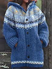 Χαμηλού Κόστους 3D Καρντιγκάν-Γυναικεία Πουλόβερ Ζακέτα Κομψό Μοντέρνα Κομψό στυλ street Γεωμετρικό Ριγέ Με Κουκούλα Τσέπη Πλεκτό Στάμπα Μακρυμάνικο Κανονικά μπλουζάκια Πλέκω ΕΞΩΤΕΡΙΚΟΥ ΧΩΡΟΥ Καθημερινά Σαββατοκύριακο