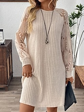 abordables Robes pull-Femmes Mini Robe Robe Décontractée Moderne Extérieur Vacances Quotidien Coupe régulière Uni manche longue Col ras du cou Abricot Printemps Automne