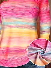 Χαμηλού Κόστους Τι-shirt με ρίγες και γεωμετρικά σχέδια-Γυναικεία Μπλουζάκι Στάμπα Ombre Γραφική Διαβάθμιση χρώματος Βίντατζ Στυλάτο Κλασσικό Μακρυμάνικο Στρογγυλή Ψηλή Λαιμόκοψη Στρογγυλή Λαιμόκοψη Κανονικά μπλουζάκια Καθημερινά Ανθισμένο Ροζ