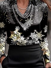 preiswerte Weihnachtsblusen &amp;amp; Hemden-Weihnachten Damen Hemd Ombre Grafik Schneeflocke Elegant Stilvoll Lässig Langarm Wasserfallausschnitt Normale Oberteile Arbeit Party-Abendmode Täglich Gerafft Drapiert Schwarz Herbst Winter