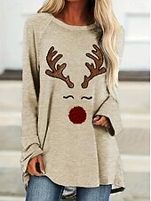abordables T-shirts de Noël-Noël Femmes T-shirt Graphique Père Noël Girafe ancien Élégant Occasionnel manche longue Col ras du cou Hauts Longs Quotidien Sortir Week-end Imprimé Blanche Bleu Kaki Printemps Automne Hiver