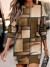 Dam Mini klänning Tröjklänning Skiftklänning party Ledigt Boho Helgdag Utekväll Normal Grafisk Geometrisk Långärmad Rund hals Kungsblå Ljusbrun Blå Himmelsblå Vår Höst Vinter billiga Randig och geometrisk klänning-Dam Mini klänning Tröjklänning Skiftklänning party Ledigt Boho Helgdag Utekväll Normal Grafisk Geometrisk Långärmad Rund hals Kungsblå Ljusbrun Blå Himmelsblå Vår Höst Vinter