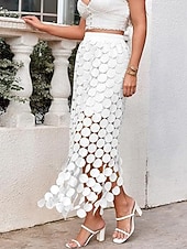 billige Festkjoler-Dame Blondeskjørt Mote Maksi Høy Midje Skjørt عادي Blonde Hull Mikroelastisk Gate Daglig Hvit Kakifarget Vår Polyester