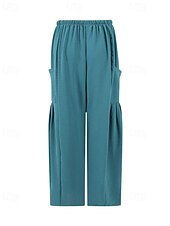 economico gamba larga e vita alta-Per donna Gamba larga Chinos Streetwear Casual Lunghezza intera Vita media Semplice Coulisse Tasca Confortevole Micro-elastico All&#039;aperto Vacanza Streetwear Rosso scuro azzurro cielo Nero Bianco