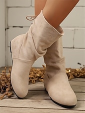 economico Stivali ampi-stivali da donna a metà polpaccio con tacco a mandorla – stivali bassi e morbidi in finta pelle scamosciata, adatti per abbigliamento casual e outfit quotidiani