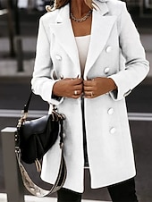 preiswerte Wintermäntel-Damen Freizeitjacke Warm Bequem Tasche Knöpfe Mode Outdoor Einfach Ausgehen Wochenende Einreihig Regulär Revers Normale Passform Langarm Oberbekleidung Schwarz Weiß Khaki Herbst Winter