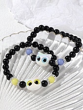 levne Módní doplňky-Dámský halloweenský korálkový náramek s kočkou, který svítí ve tmě – roztomilý černobílý strečový náramek s kočičím přívěskem na párty, cosplay a dárky