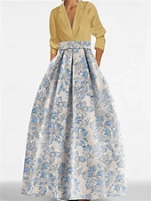 お買い得  Aラインのイブニングドレス-Ａライン フロア丈 イブニングドレス ボールガウン フォーマルドレス エレガント ヴィンテージ 長袖 シャツカラー フォーマル サテン ナイロン ととも​​に スリット 2025