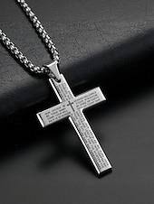 tanie Biżuteria męska-Męski naszyjnik z krzyżem ze stali tytanowej z grawerunkiem modlitwy Pańskiej, łańcuszek z biżuterią religijną dla wyznawców wiary chrześcijańskiej, do noszenia na co dzień i na prezent