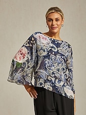 economico Bluse e camicie-camicetta da donna verde paisley stampa botanica a strati in chiffon resort casual vacanza primavera estate autunno
