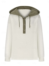 abordables Sudaderas Sencillas-Mujer Blusa Retazos Botones Color sólido Elegante Casual Manga Larga Con Capucha Tops regulares Diario Negro Blanco Rosa Gris Primavera Otoño Invierno
