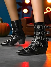 levne Pro ženy-Dámské Boty Motorkářské boty Venkovní Párty hudební festival Boty do lýtka Nýty Přezky Zip Kačenka Palec do špičky Punk gotický Umělá kůže Zip Matná černá Zářivě černý Bílá