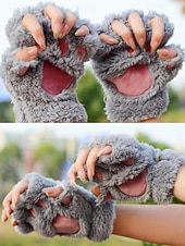 baratos Luvas femininas-Luvas de pelúcia femininas com garras de gato – luvas fofas e peludas com garras de gato, luvas sem dedos quentes e macias para inverno, para cosplay, Halloween e uso diário