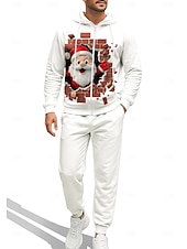 economico Tute da ginnastica-Natale Per uomo Felpa con cappuccio Tuta da Ginnastica Felpa con cappuccio con zip Coulisse Tasche Pantaloni Felpa con Cappuccio Felpa Autunno Bianco Rosso Allenamento in Palestra Casuale