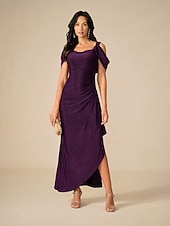 economico Abiti da festa-Per donna Abito Lungo Maxi Abito Vestito da Festa Attillato Elegante Feste Compleanno Club Vestibilità regolare Semplice Senza Maniche Spalline Melanzana Estate