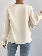abordables Hauts habillés-Femmes Chemise Chemise en satin Uni Élégant Occasionnel manche longue Col Bénitier Hauts Réguliers Quotidien Sortir Drapé Noir Rose Claire Vert Abricot Printemps Automne