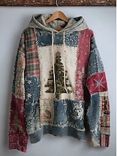 abordables Tops Boho-Femmes Sweat à capuche Fleuri Graphique Arbre de Noël Élégant Chaud Actif manche longue À capuche Hauts Réguliers Rue Tenue Quotidienne Occasionnel Patchwork Imprimé Bleu Printemps Automne Hiver
