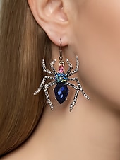 ラインストーンクリスタルのディテールが施された女性用ハロウィンスパイダードロップイヤリング。パーティーやコスプレに最適なヴィンテージゴシックスタイルのステートメントジュエリー。 お買い得  ハロウィンアクセサリー-ラインストーンクリスタルのディテールが施された女性用ハロウィンスパイダードロップイヤリング。パーティーやコスプレに最適なヴィンテージゴシックスタイルのステートメントジュエリー。