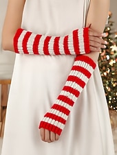 abordables Accessoires de Noël-Gants sans doigts à rayures de Noël pour femmes - tricot doux, rayures rouges et blanches, parfaits pour les fêtes de fin d&#039;année et les festivités hivernales