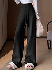 お買い得  ワイドレッグ＆ハイウエスト-女性用 ワイドレッグ チノパン カジュアル 全長 ミディアムウエスト 平織り ドローストリング 弾性巾着デザイン 保温 マイクロエラスティック アウトドア カジュアル／普段着 週末 ライスホワイト ブラック カーキ色 コーヒー 冬 ルーズフィット