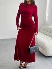 levne Bílé šaty-Dámské Maxi šaty Plášťové šaty Večírek Párty Dovolená Rande Běžný Bez vzoru Dlouhý rukáv Tričkový Černá Fialová Hnědá Tmavě šedá Jaro Podzim