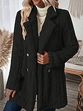 voordelige Fleece-gevoerde Jassen-Dames Fleecejack Teddy jas Houd Warm Ademend Zak Met fleece gevoerd Casual Effen Vakantie Straat Casual Alledaagse kleding Dubbele rij knopen Lang Ingesneden revers Normale pasvorm Lange mouw
