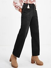 economico Pantaloni a gamba dritta-Per donna Chinos Dritto Moda Streetwear Casual Lunghezza intera Vita Alta Semplice Fascia Elastica Comodo Morbido Confortevole Inelastico All&#039;aperto Streetwear Grigio scuro Nero Marrone Primavera