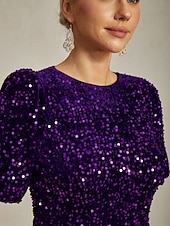 Φόρεμα Midi Της Γυναίκας με Στρας Φόρεμα Στράπλες Κομψό Γάμος Πάρτι Κοντό Μανίκι Στρογγυλή Λαιμόκοψη Μελιτζάνα Άνοιξη Φθινόπωρο Χειμώνα Χαμηλού Κόστους Απλό Φόρεμα-Φόρεμα Midi Της Γυναίκας με Στρας Φόρεμα Στράπλες Κομψό Γάμος Πάρτι Κοντό Μανίκι Στρογγυλή Λαιμόκοψη Μελιτζάνα Άνοιξη Φθινόπωρο Χειμώνα