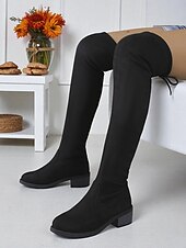 levne Módní boty-Dámské Boty Slouchy boty Vánoce Denní Boty nad kolena Nízký podpatek Oblá špička Na běžné nošení Umělý semiš Elastická tkanina Povaleč Tmavěhnědá Černá Bordó