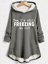 ieftine Umor și citate vârfuri-Pentru femei Hanorac cu glugă pulover Grafic Scrisă Cald Casual pufos Manșon Lung Capișon Topuri lungi Casual Sport Imprimeu Roz Îmbujorat Albastru piscină Gri Toamnă Iarnă