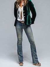 tanie Marynarki i garnitury-Damskie Marynarka Aksamitne marynarki Wygodny Kieszeń Guziki Elegancja Moda Na zewnątrz Równina Wyjściowe Codzienne Weekend Guziki jednorzędowe Regularny Klapa Regularny Długi rękaw Odzież wierzchnia