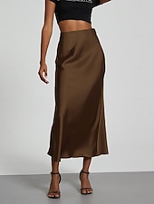 preiswerte Formelle Röcke-Damen Rock Figurbetont Elegant Mode Midi Hohe Taille Röcke Einfach Mikroelastisch Party Straße Schwarz Wein Khaki Dunkelgrau Frühling Satin Polyester