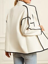 お買い得  ふわふわのスウェットシャツ-女性用 冬物コート ジャケット 保温 快適 ポケット ボタン カジュアル カラーブロック バケーション ストリート お出かけ 週末 レギュラー スタンド レギュラー 長袖 アウターウェア ホワイト コーヒー 秋 冬