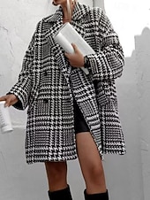 preiswerte Wintermäntel-Damen Freizeitjacke Warm Bequem Tasche Knöpfe Mode Outdoor Streifen und Karo Ausgehen Wochenende Einreihig Regulär Revers Normale Passform Langarm Oberbekleidung Schwarz Aprikose Herbst Winter