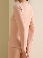 Χαμηλού Κόστους Γυναικεία Ρούχα Ύπνου-Γυναικεία Ισοθερμικά εσώρουχα Σετ Πυτζάμες Καθημερινό Ανατομικό Μονόχρωμες Ελαστική μέση Παντελόνι Σπίτι Καθημερινά Μακρυμάνικο Στρογγυλή Ψηλή Λαιμόκοψη