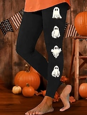 levne Halloween kalhoty-Dámské Legíny prázdniny Vinobraní Módní Plná délka Vysoký pasPantsHalloween Grafika Dýně předvečer Všech svatých Potisk Yumuşak Prodyšné Elastické Dovolená ulice Ležérní Tmavě červená Bílá / červen