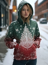abordables Sweats à capuche et sweatshirts de Noël-Sweatshirt à Capuche Femme Noël Arbre de Noël Flocon de Neige Graphique Tribal Décontracté Manches Longues Capuche Hauts Réguliers Fête Soirée Rue Quotidien Vert Printemps Automne Hiver