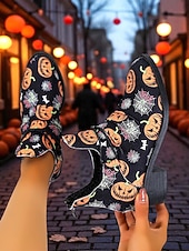 cheap Shoes For Women-Women&#039;s Halloween Pumpkin and Spider Web Ankle Boots – Festive Low Heel Booties for Costume Party, Cosplay and Fall Fashion