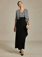 abordables Vestido Sencillo-Mujer Vestido maxi Vestido tubo Elegante Formal Vestidos semi formales Fiesta de Noche Lentejuelas Encaje Ajuste regular Floral Manga Larga Cuello Barco Negro