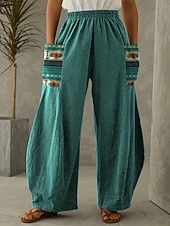 economico gamba larga e vita alta-Per donna Gamba larga Pantaloni Vacanza Stile Etnico Casual Lunghezza intera Vita Alta Grafico Tasca Fascia Elastica Stampato Comodo Traspirabilità Inelastico Vacanza Casuale Quotidiano Blu pavone