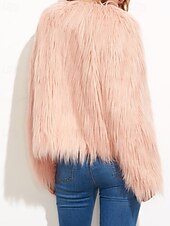 preiswerte Felle &amp; Leder-Damen Kunstpelzmantel Warm Bequem Pelze &amp; Leder Mode Einfach Urlaub Straße Ausgehen Wochenende Regulär Rundhalsausschnitt Normale Passform Langarm Oberbekleidung Schwarz Weiß Rosa Herbst Winter