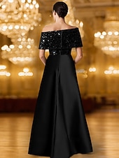 ieftine Rochii de seară pentru bal-Linia -A Rochii de seara Elegant Rochie formală Oficial Nuntă Lungime Podea Manșon scurt Pe Umăr Satin cu Strălucire 2025